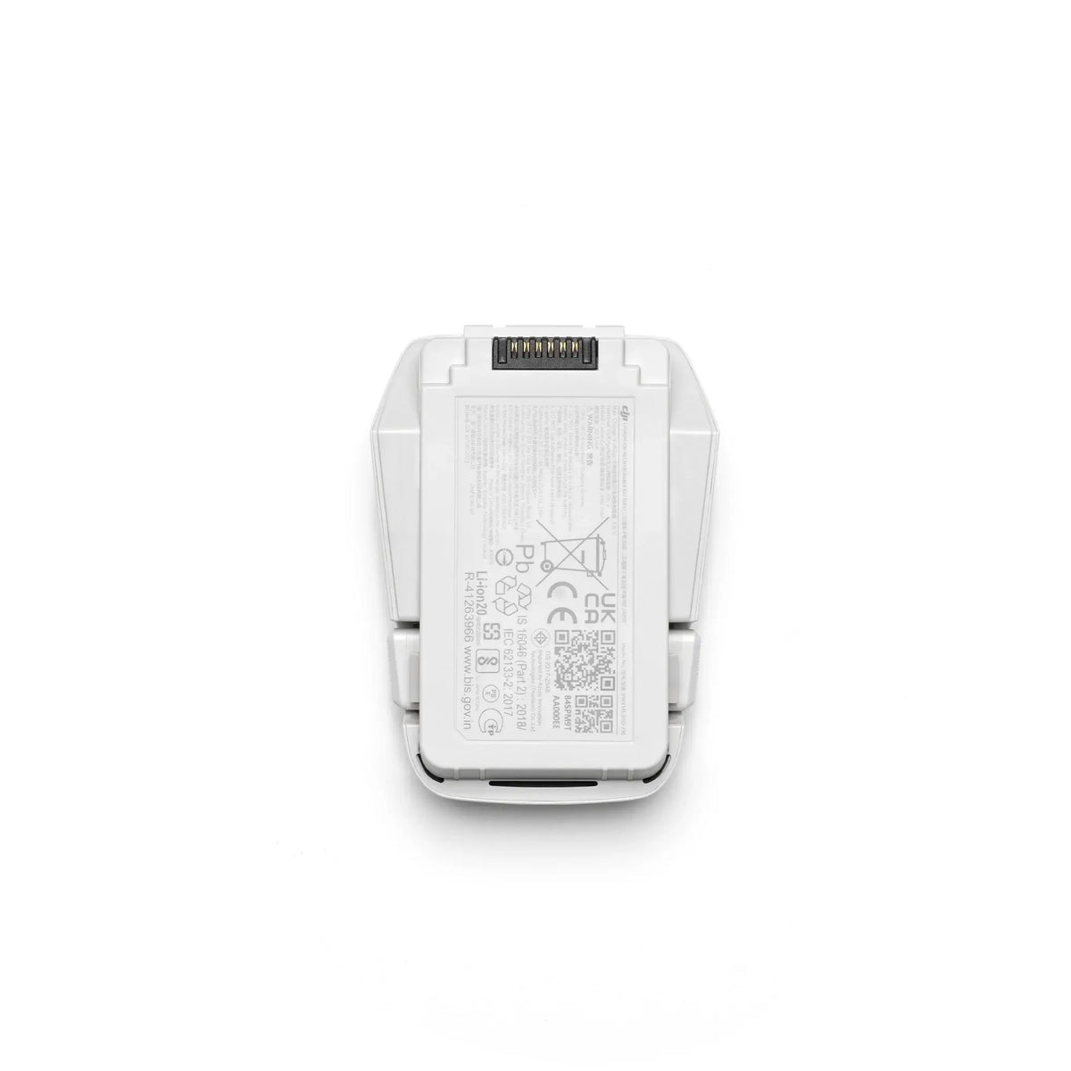 DJI Flip drone battery birds-eye label view on white background
