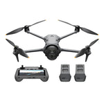 DJI Mavic 4 Pro drone with RC 2 remote control and multiple batteries shown at front view on a white background