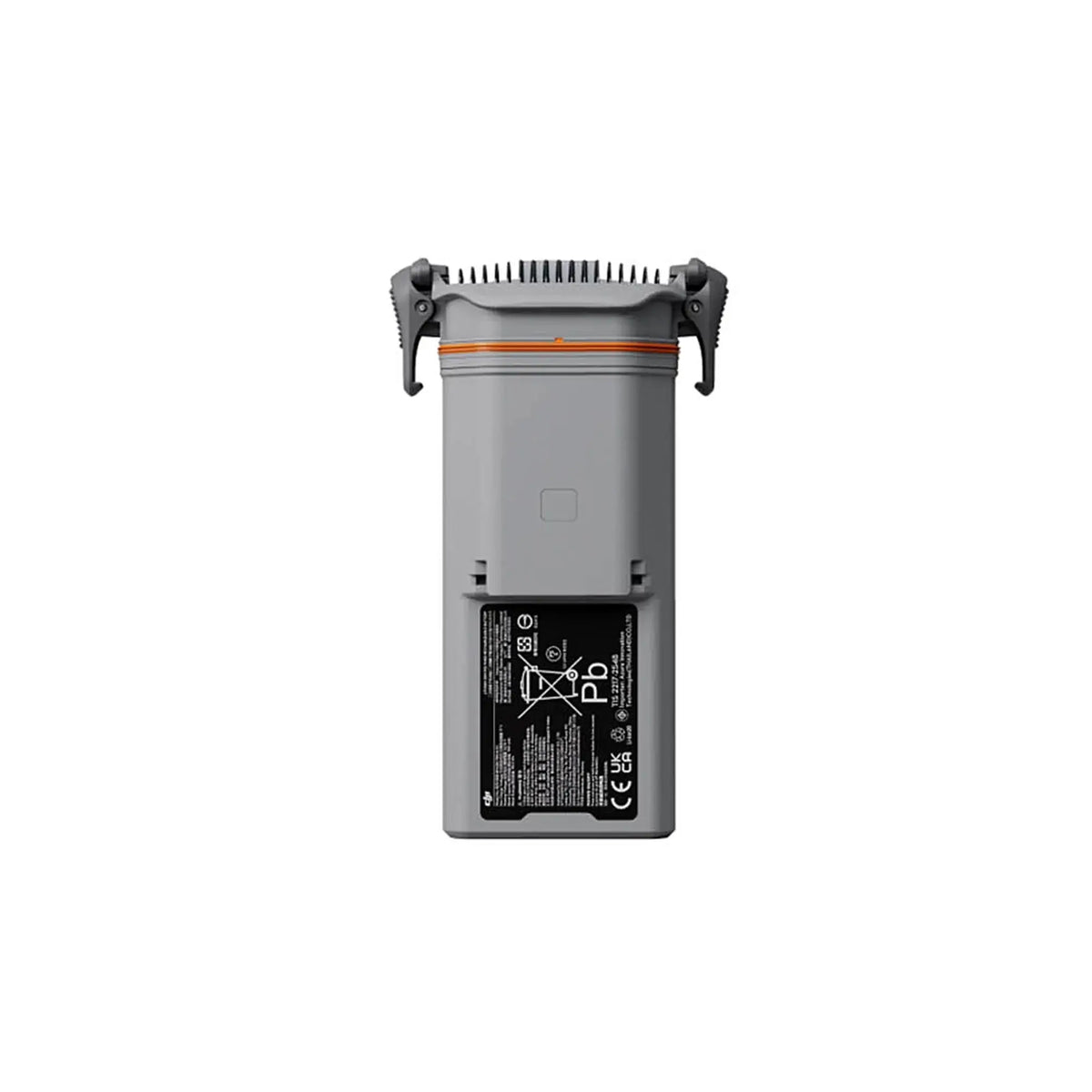 A DJI Matrice 3D Series grey battery standing upright shown at front view on a white background