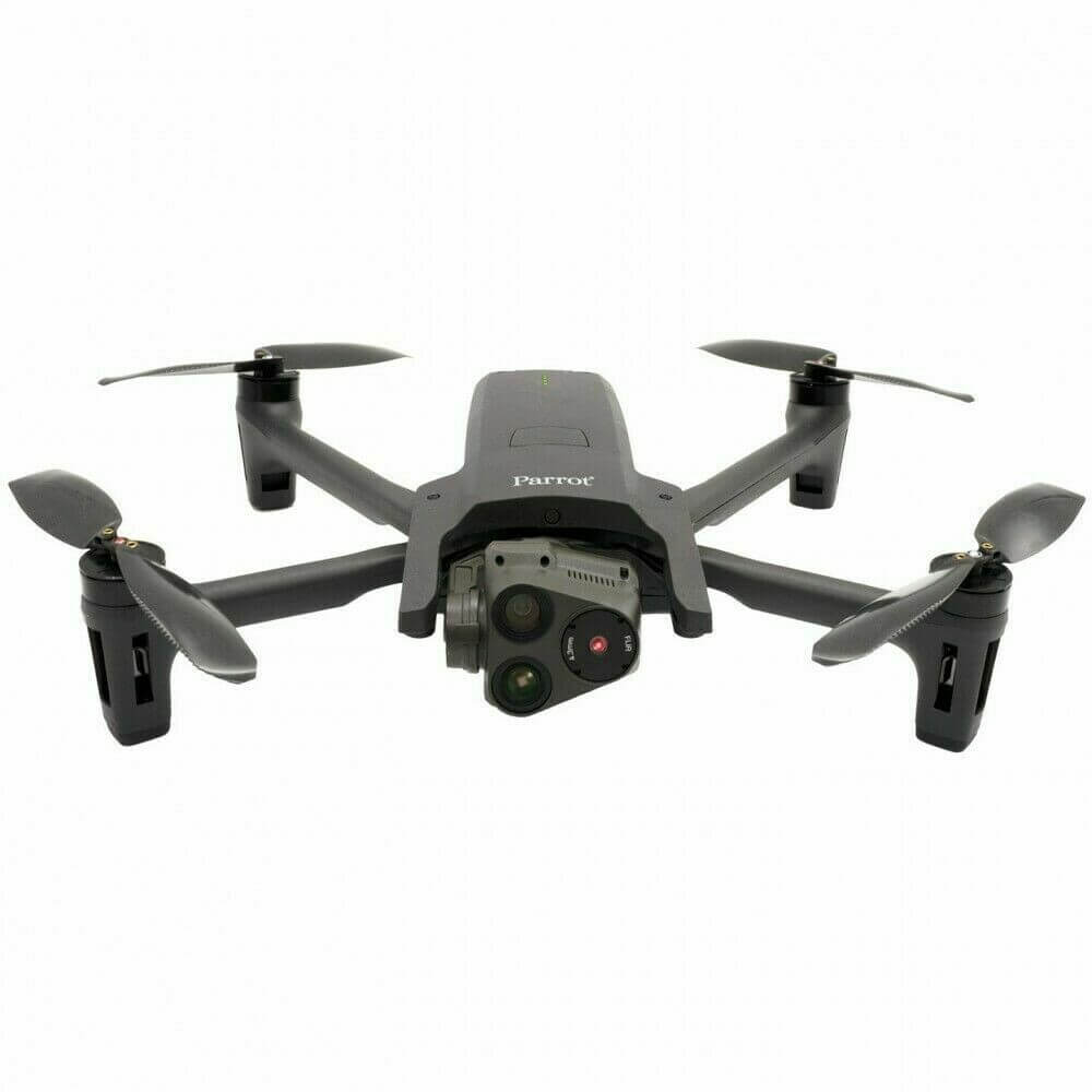 Black drone with camera on a white background