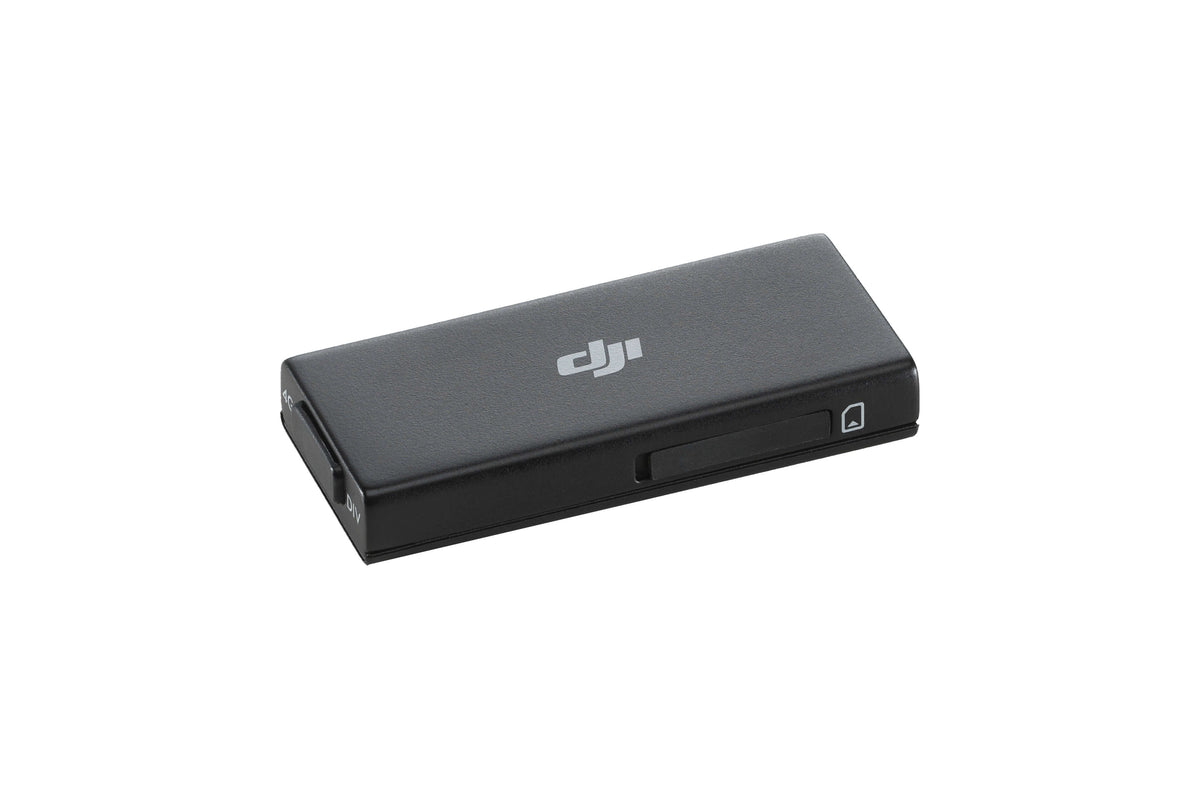 DJI black USB cellular dongle top-down left 45-degree view on white background