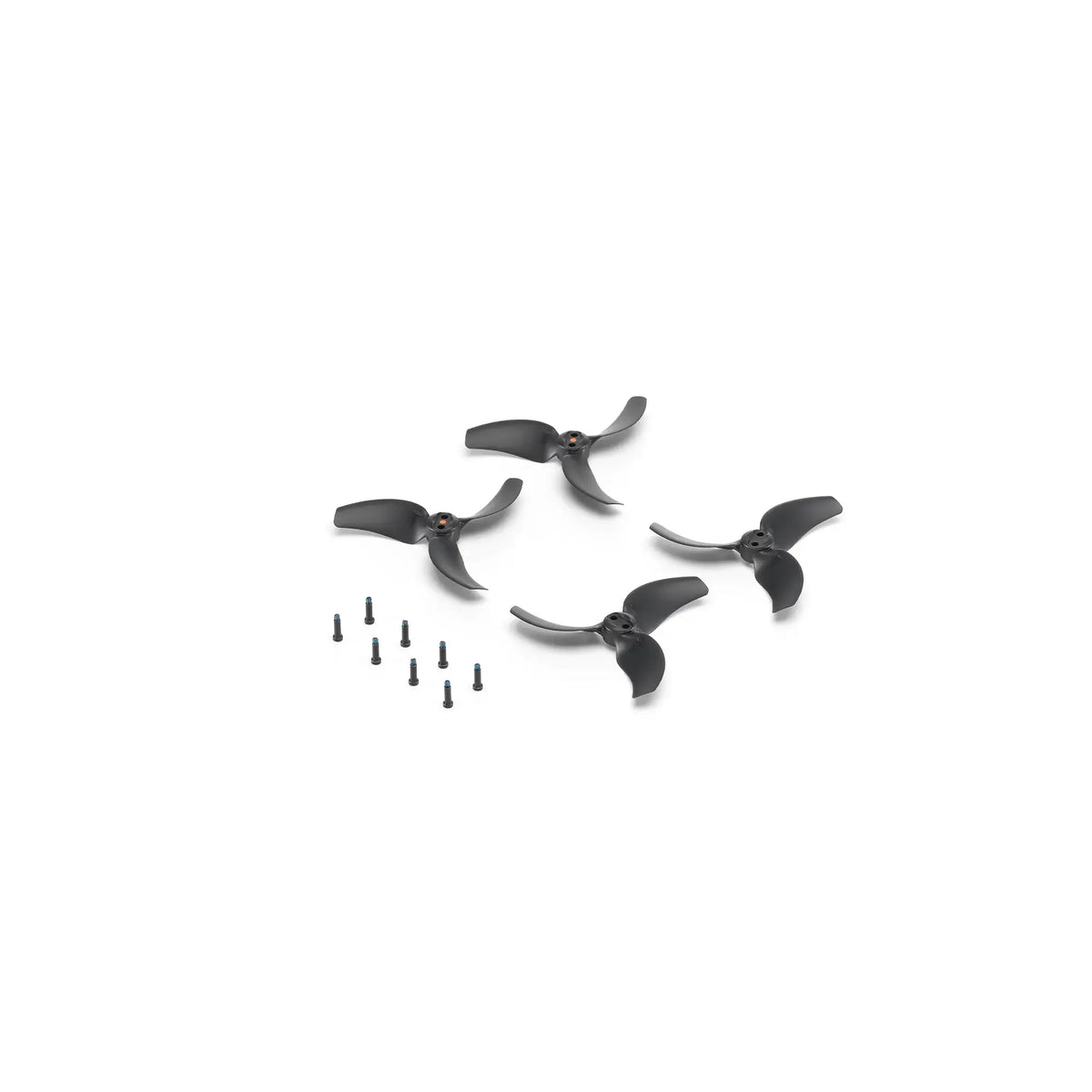 Four black propellers with screws shown at 45-degree front left view on a white background