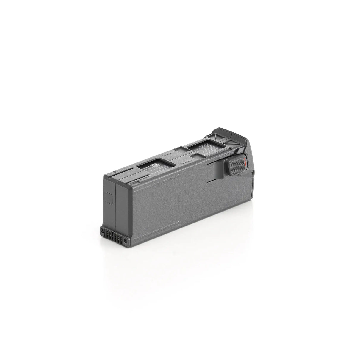 Bottom 45 degree right-side angle of Avata 2 intelligent flight battery laying flat on a white background