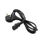Black power cord with UK plug on a white background