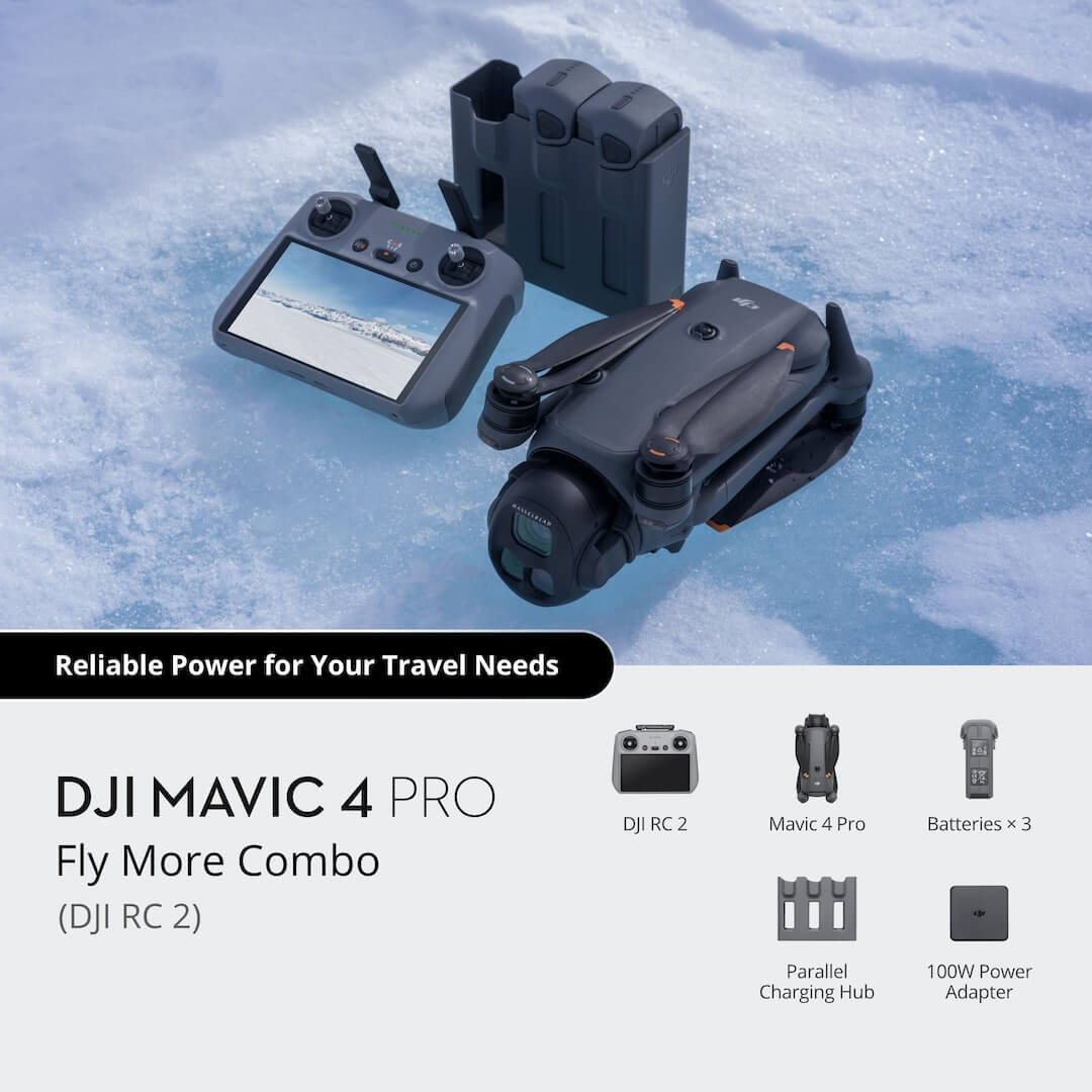 DJI Mavic 4 Pro Fly More Combo contents list, including drone and accessories
