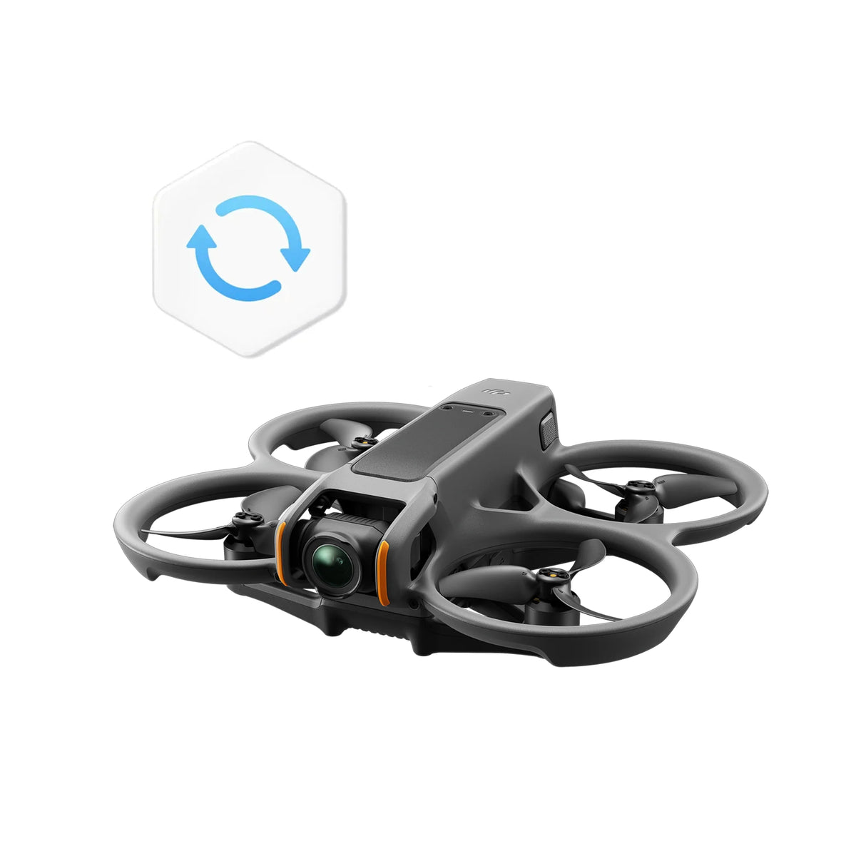Avata 2 drone with DJI care refresh logo icon against a white background