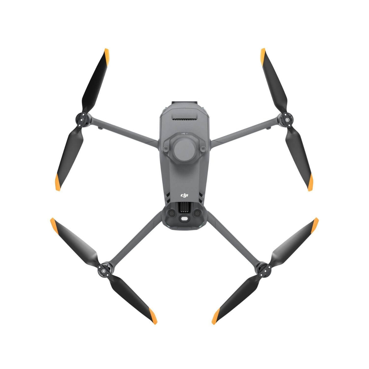 Grey drone with four propellers on a white background