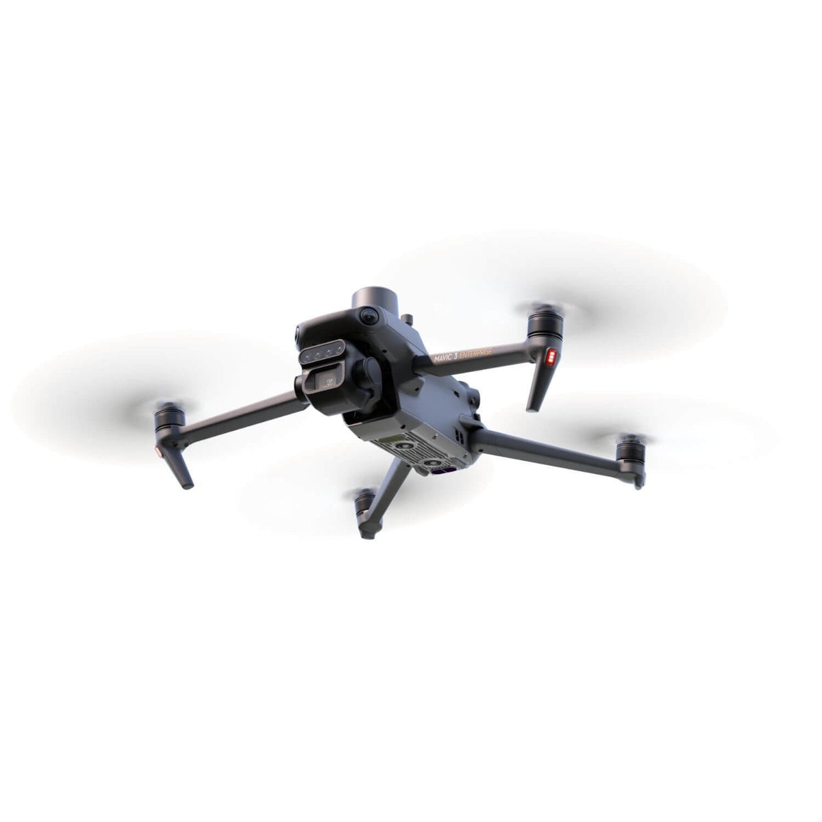 Black drone with camera on a white background
