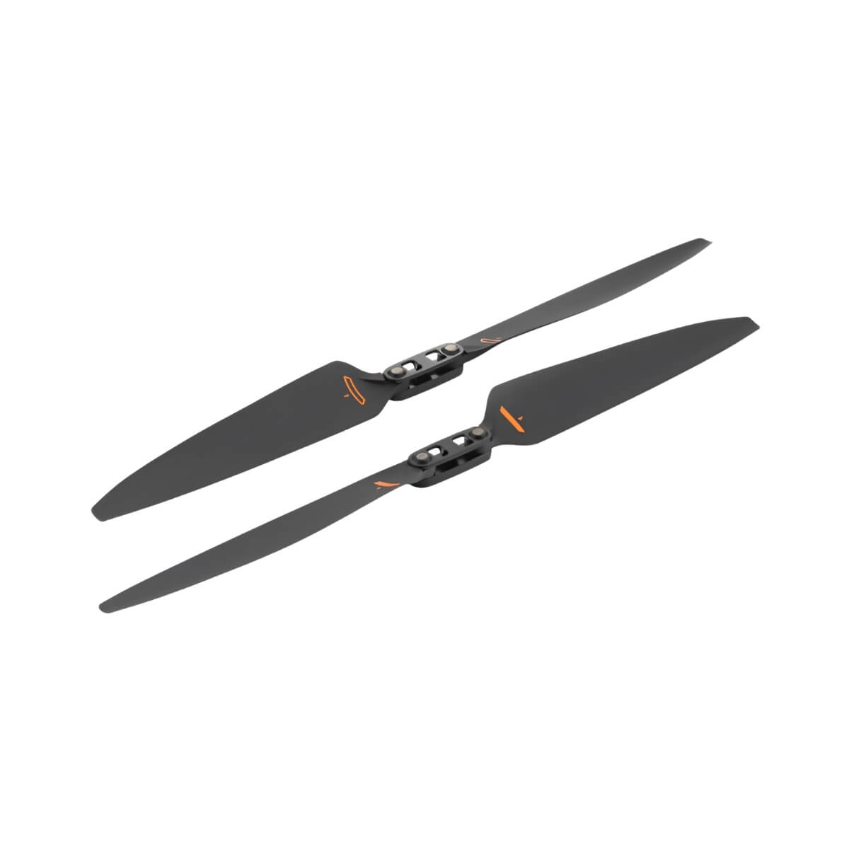 Two black drone propellers on a white background