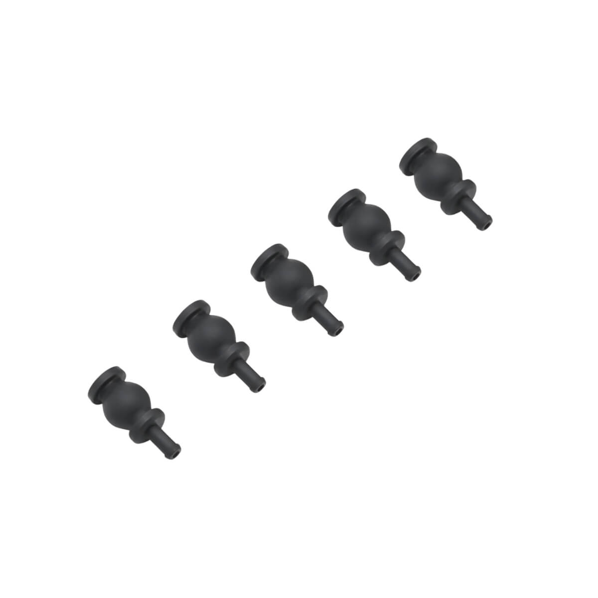 Set of five black gimbal dampers on a white background