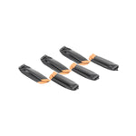 Six folded black and orange propellers on a white background