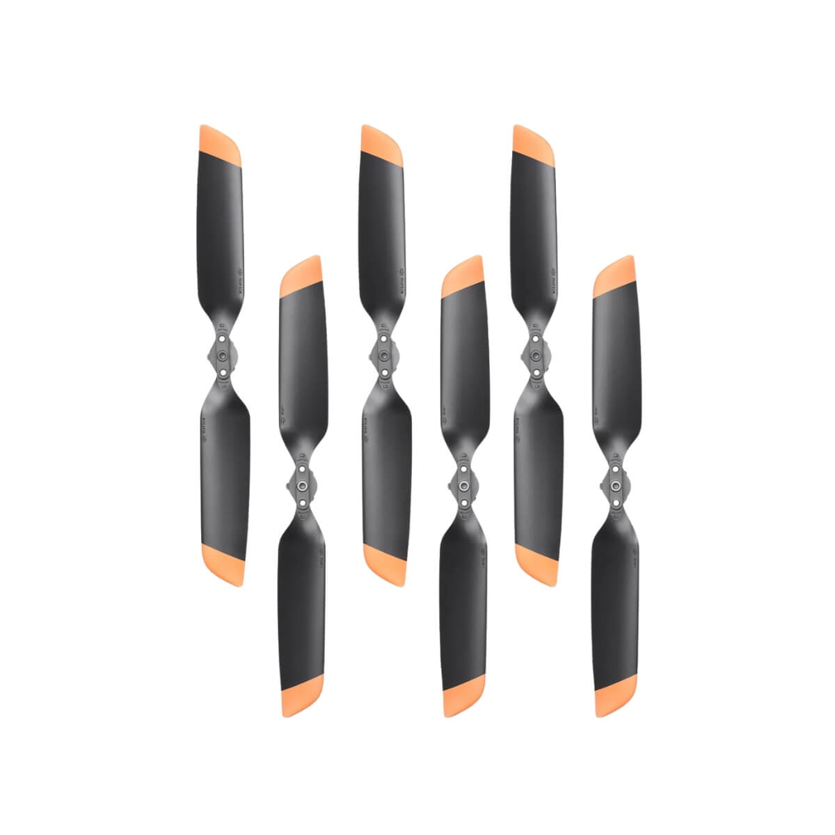 Set of six black and orange propellers on a white background