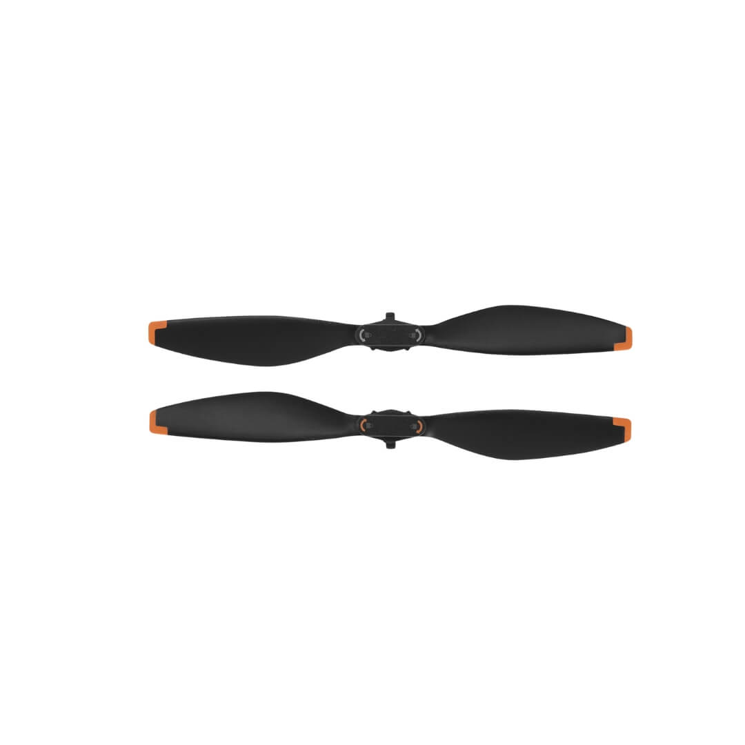 Two black propellers with orange accents on a white background