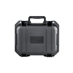 Black hard-shell protective case on a white background