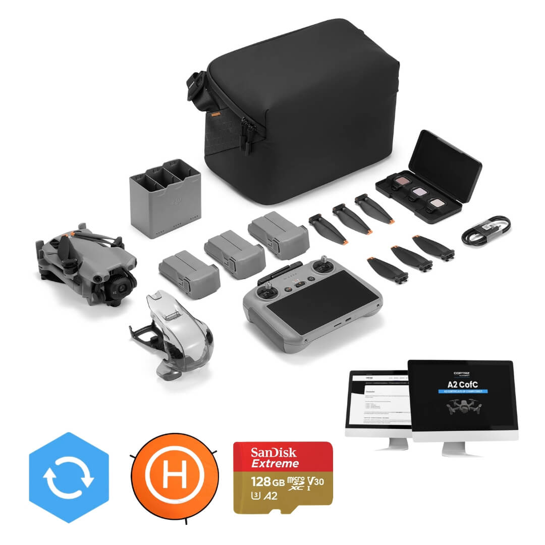 Collection of drone accessories and components on a white background