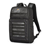 Black backpack with a visible brand logo on a white background