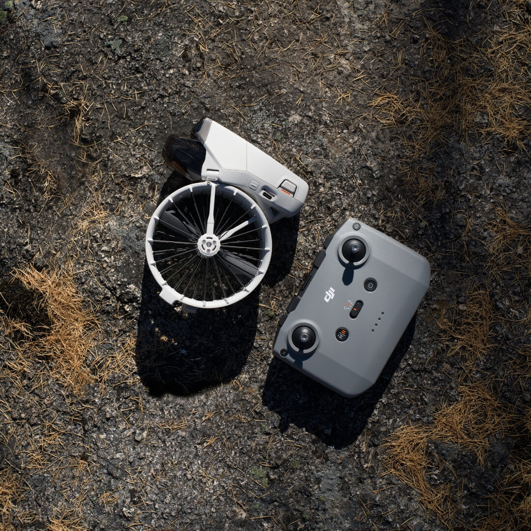 DJI Flip drone folded with RC-N3 controller on a dry surface