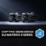 Two DJI Matrice 4 series drones on a dark background with Coptrz Drone Service branding.