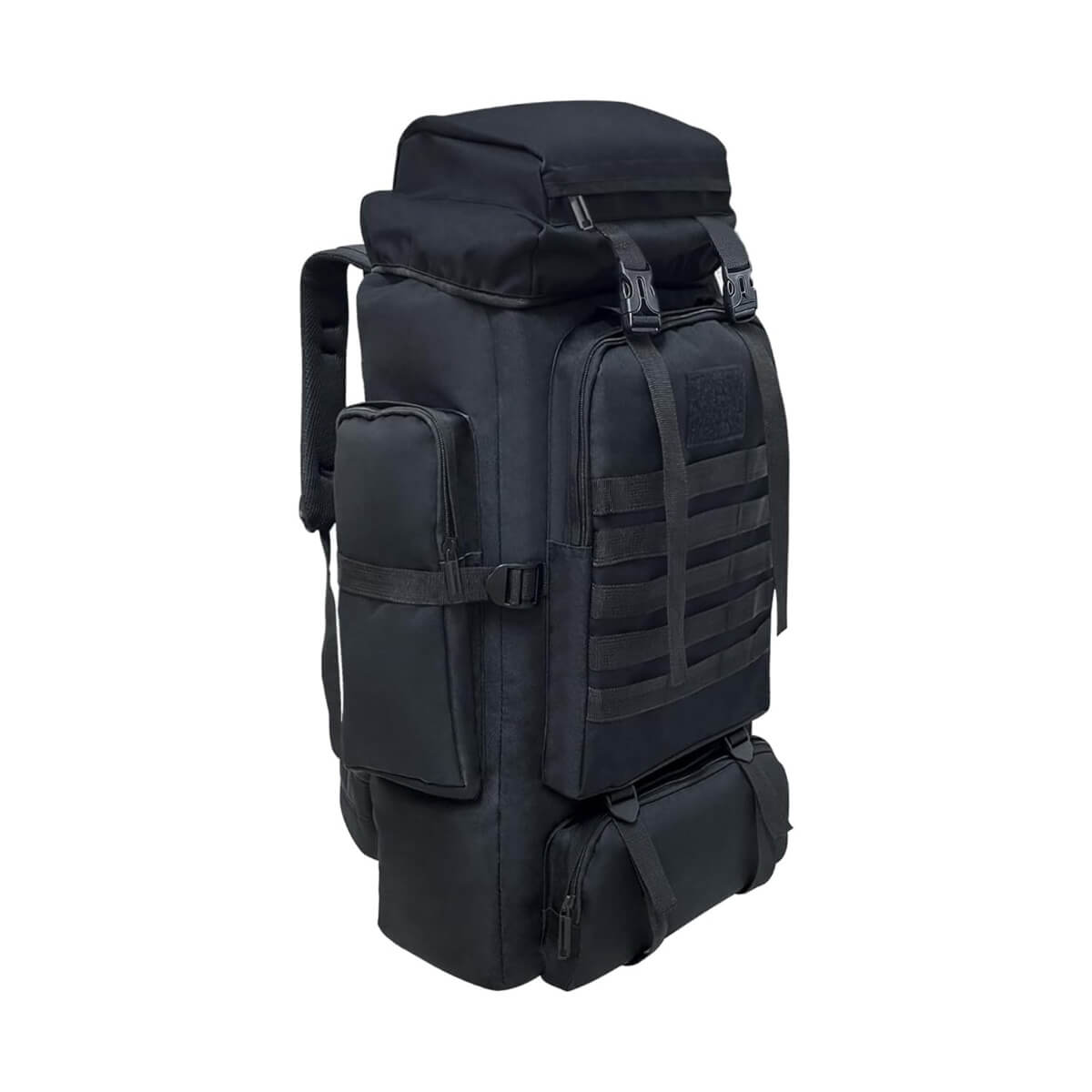 Black tactical backpack on a white background