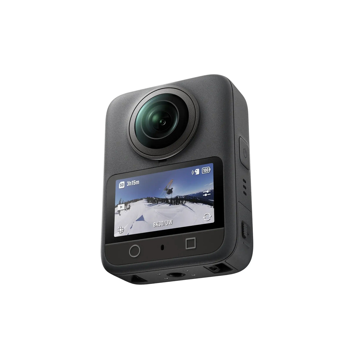 DJI Osmo 360 camera bottom-up 45-degree front left view on white background