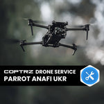 Parrot Anafi UKR drone in flight with branding text and logo.