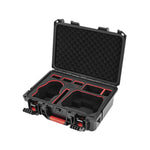 Black and red drone case with foam interior on a white background