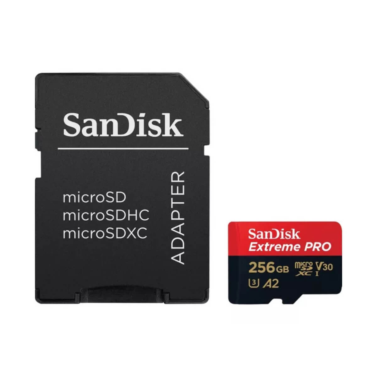 SanDisk microSD card with adapter shown at front view on a white background