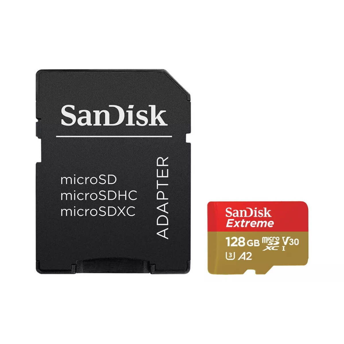 SanDisk microSD card with adapter shown at front view on a white background