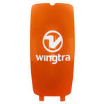Orange wingtra cover with a white logo on a white background