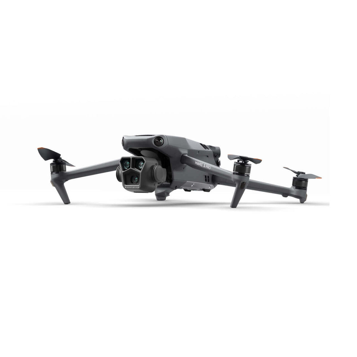 DJI Mavic 3 Pro drone landed shown at 45-degree front left view on a white background
